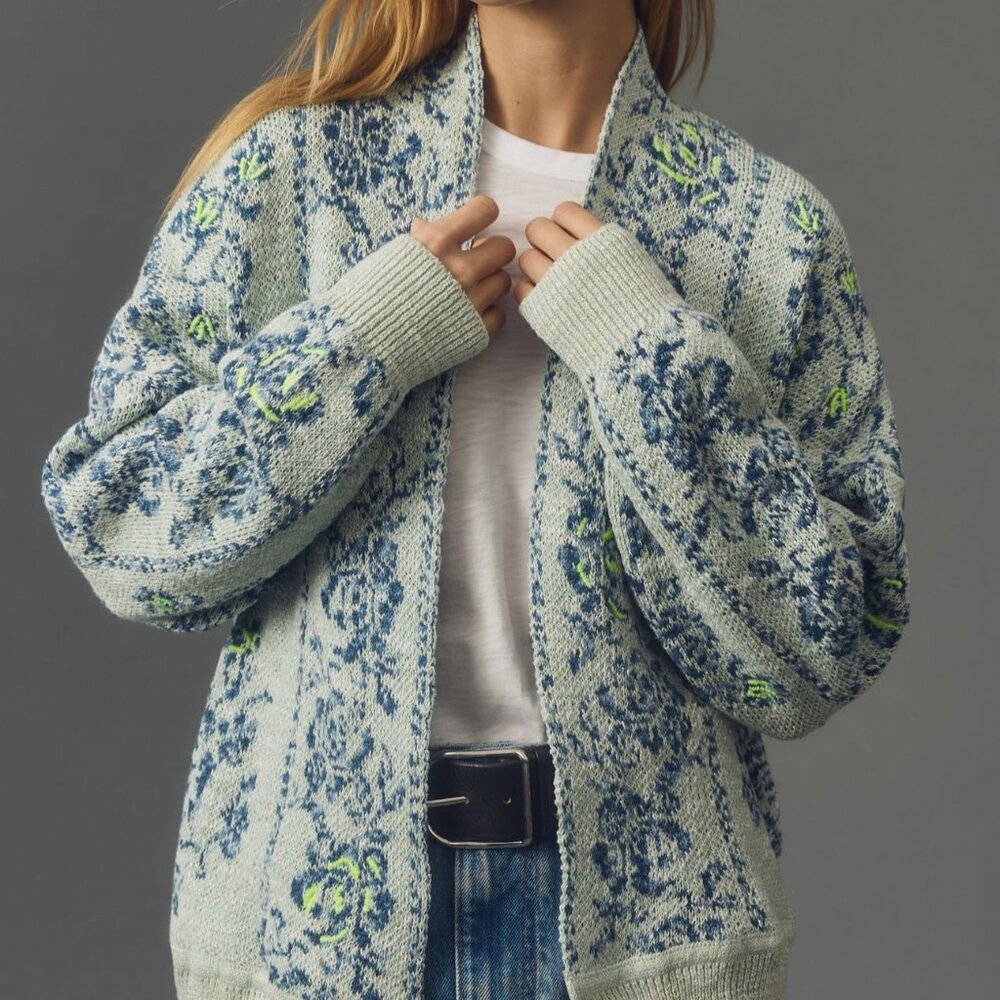 Anthropologie Toile Jacquard Cocoon Cardigan, XS